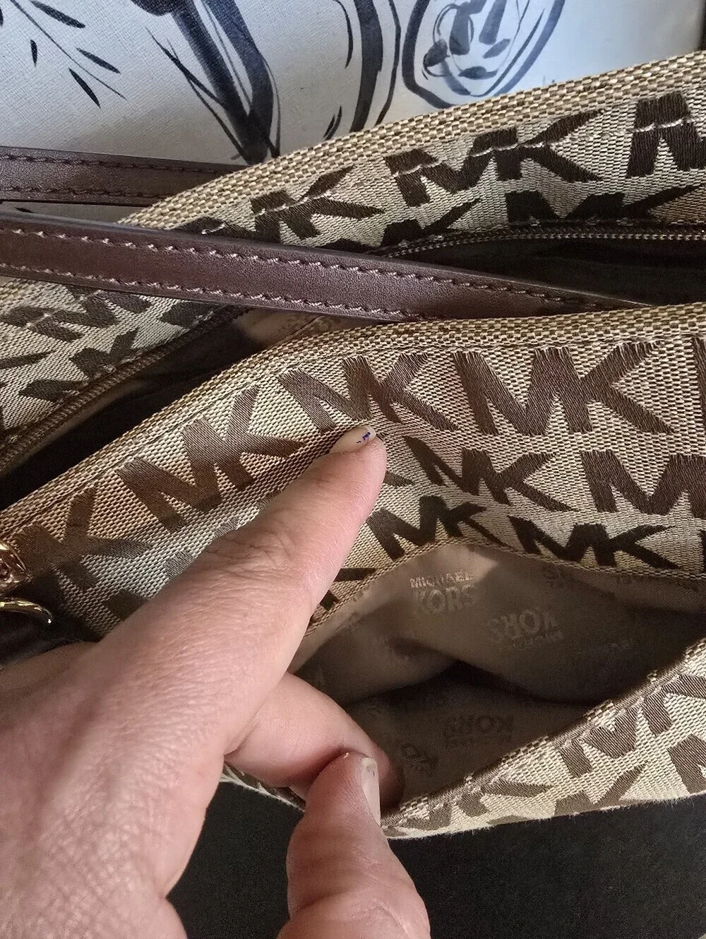 Michael Kors Jet Set Monogram Signature Canvas Gold Chain Strap Tote Bag